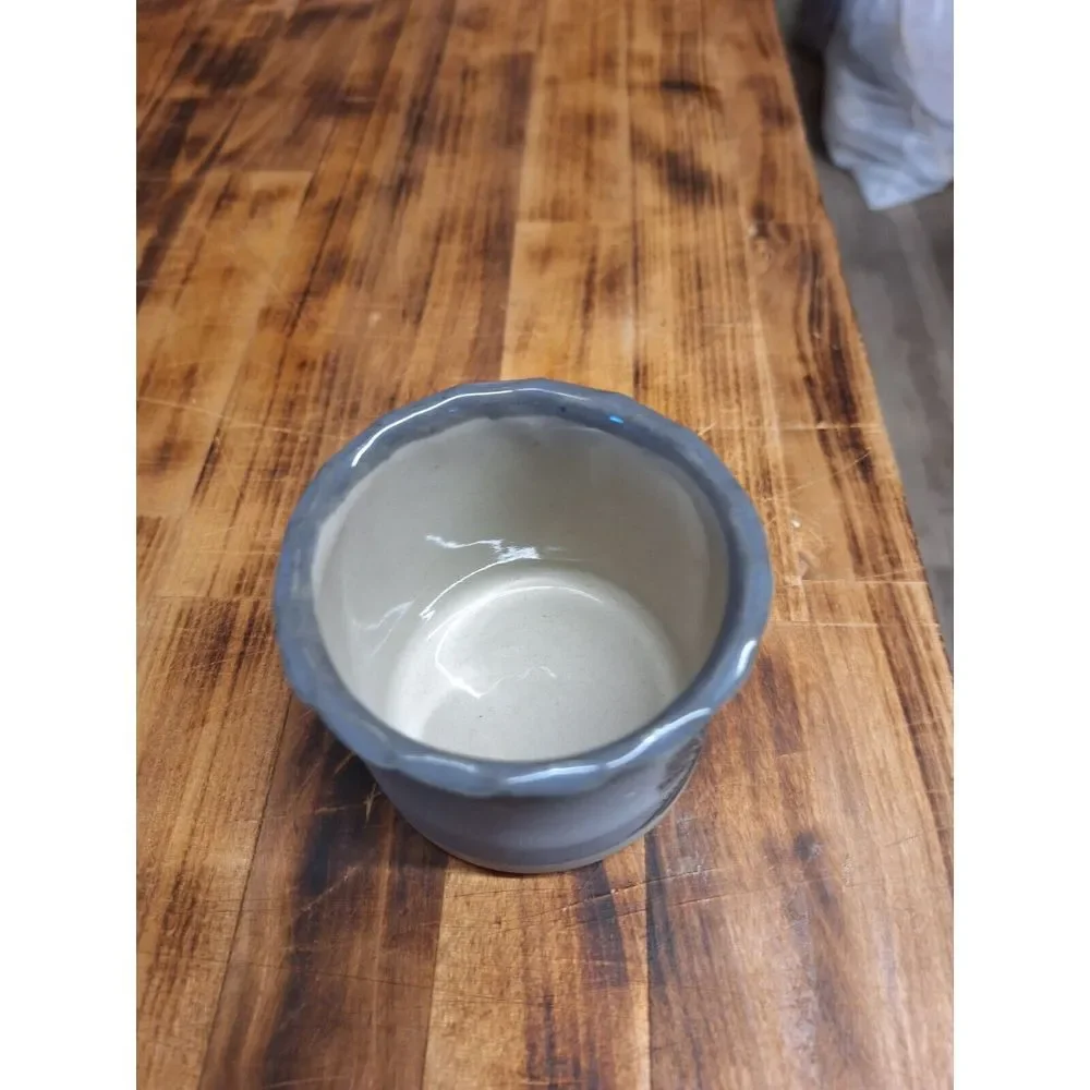 Wonderful‎ hand-made studio pottery brush pot / vase grey tones trees & birds